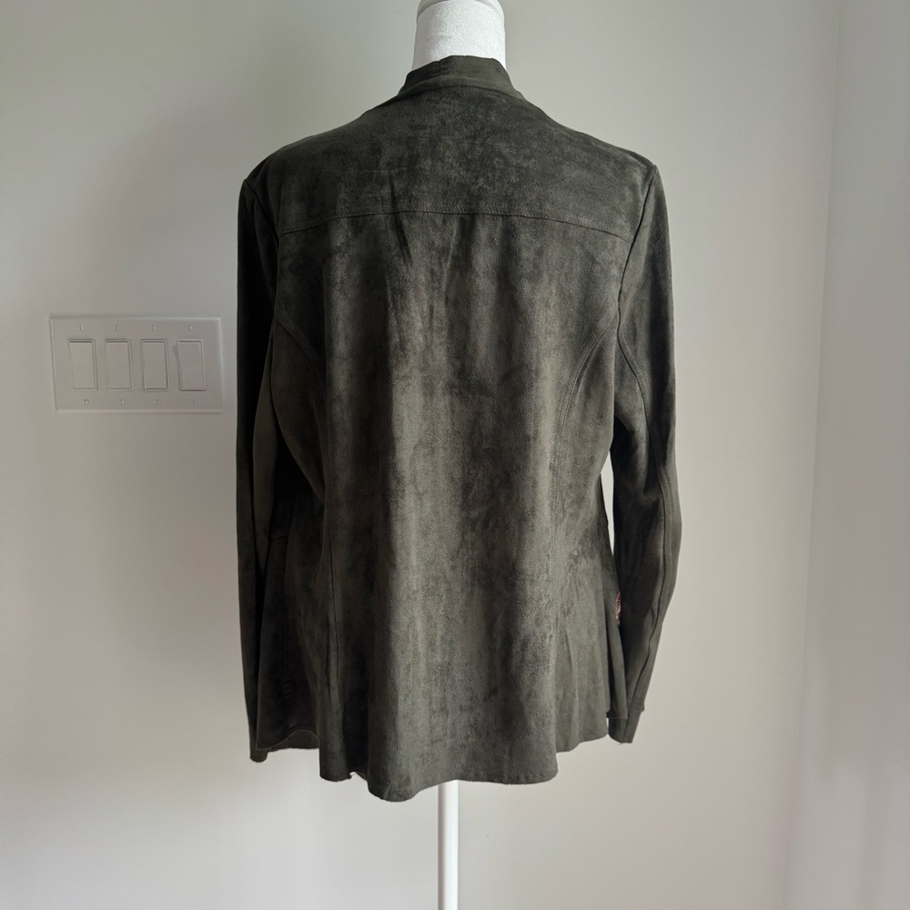 V CRISTINA Olive Faux Suede Embroidered Long Sleeve Cardigan Jacket Size M - Picture 9 of 13